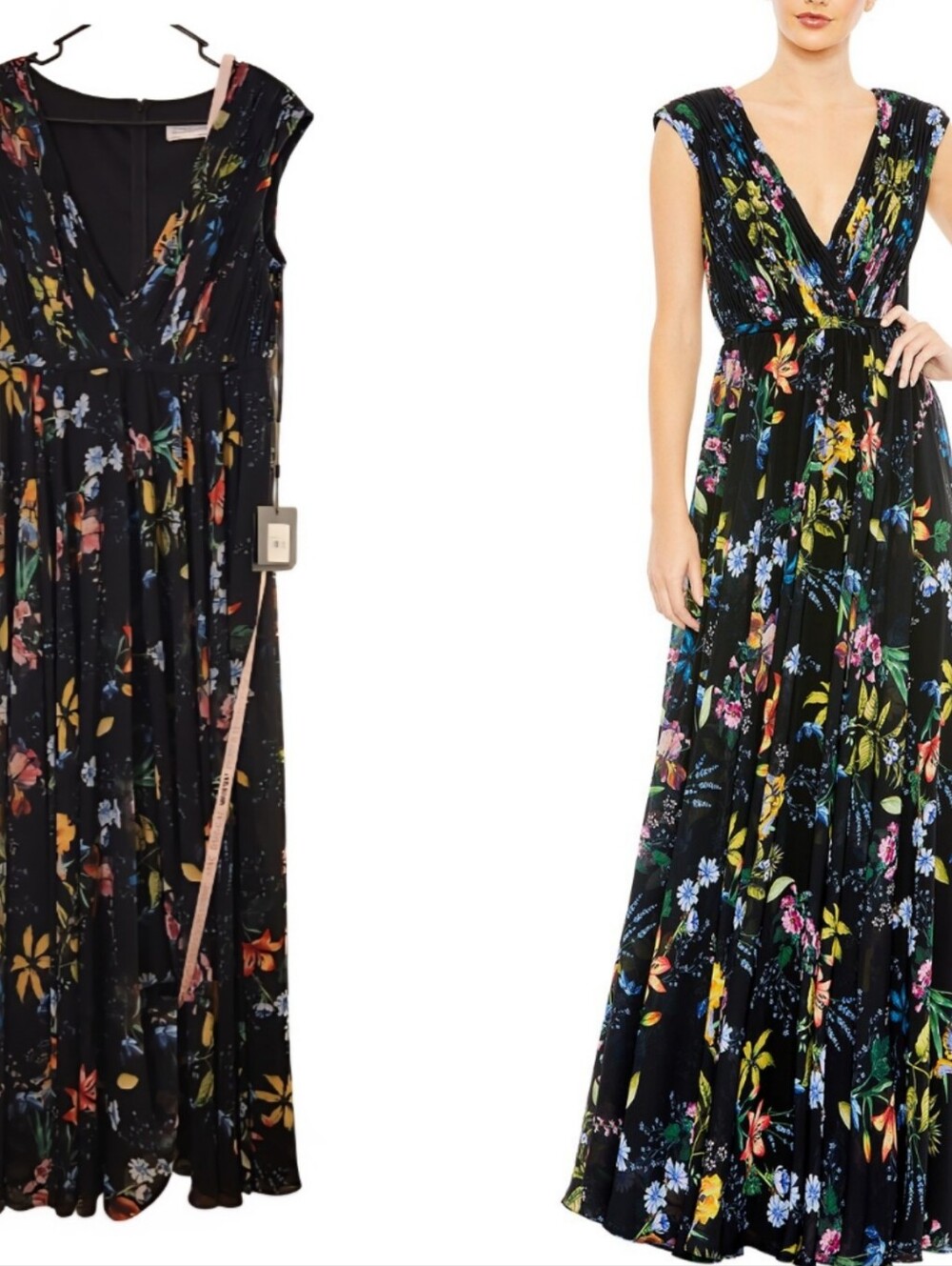IEENA for MAC DUGGAL NWT Pleated Floral A-Line Black Gown, Size 10